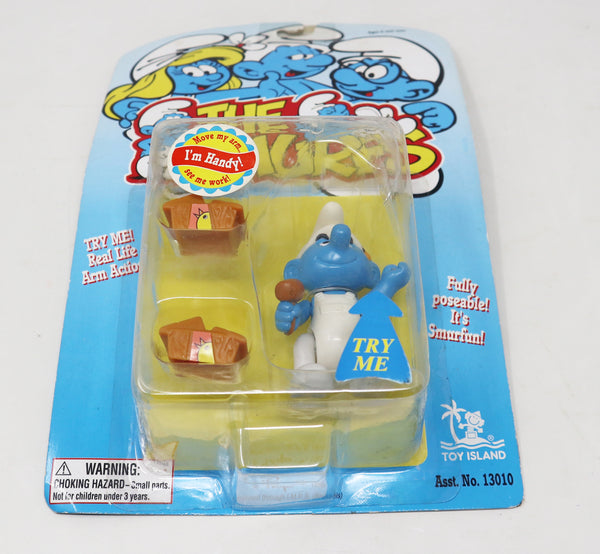Vintage 1996 90s Ideal Toy Island Peyo The Smurfs Smurf Handyman Fully Poseable 3" Animated Action Figure No. 13010 MOC Carded Retro