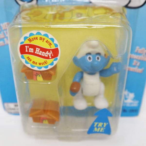 Vintage 1996 90s Ideal Toy Island Peyo The Smurfs Smurf Handyman Fully Poseable 3" Animated Action Figure No. 13010 MOC Carded Retro