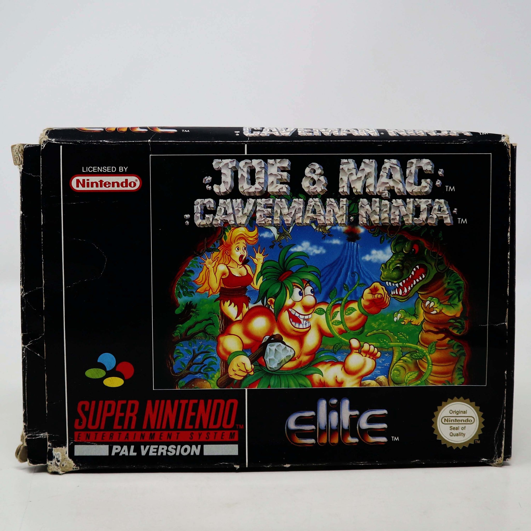 Vintage 1991 90s Super Nintendo Entertainment System SNES Joe & Mac Caveman Ninja Cartridge Video Game Boxed Pal Version