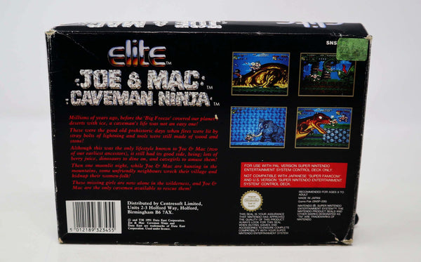 Vintage 1991 90s Super Nintendo Entertainment System SNES Joe & Mac Caveman Ninja Cartridge Video Game Boxed Pal Version