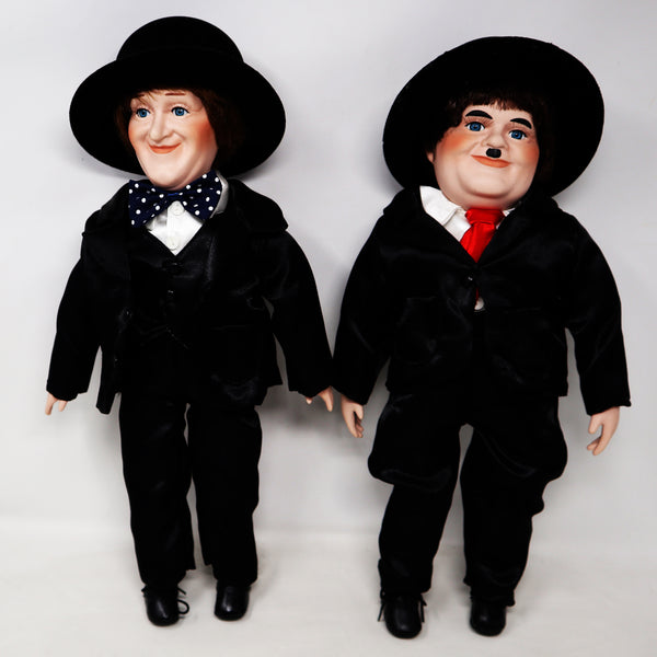 Vintage The Leonardo Collection Stan Laurel & Oliver Hardy Hand Painted Porcelain Dolls Figures Figurines Ornaments Knick Knacks Boxed Rare