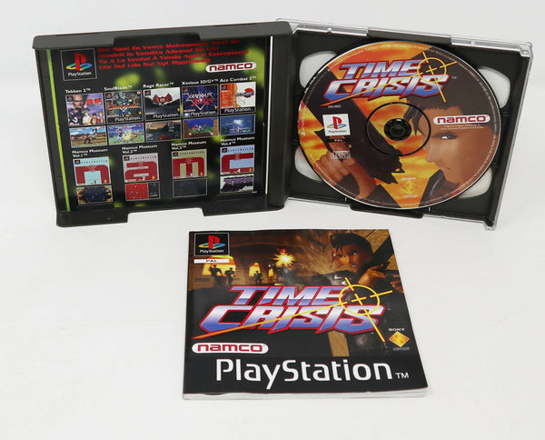 Vintage 1996 90s Sony Playstation PS1 Namco Time Crisis Video Game + G-Con45 Light Gun Controller Pal Boxed SLEH-00007 SCES-00657 Retro Gaming