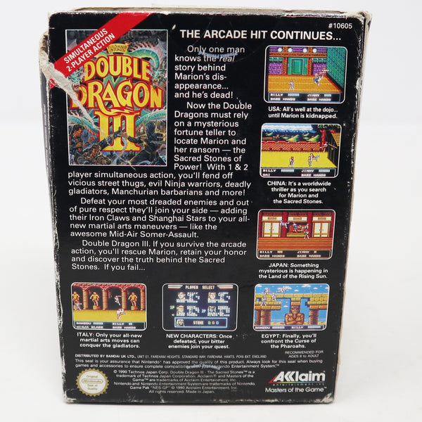 Vintage 1990 90s Nintendo Entertainment System NES Double Dragon III 3 The Sacred Stones Arcade Fighting Video Game Boxed Pal A