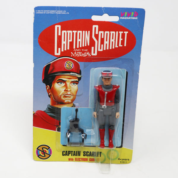 Vintage 1993 90s Vivid Imaginations Captain Scarlet And The Mysterons Captain Scarlet With Electric Gun 4" Action Figure Carded MOC