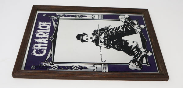 Vintage 1970s Charlie Charles Chaplin Charlot The Little Tramp Wooden Framed French Mirror Rare Bar Pub Brewery Beer Advertising Style Man Cave
