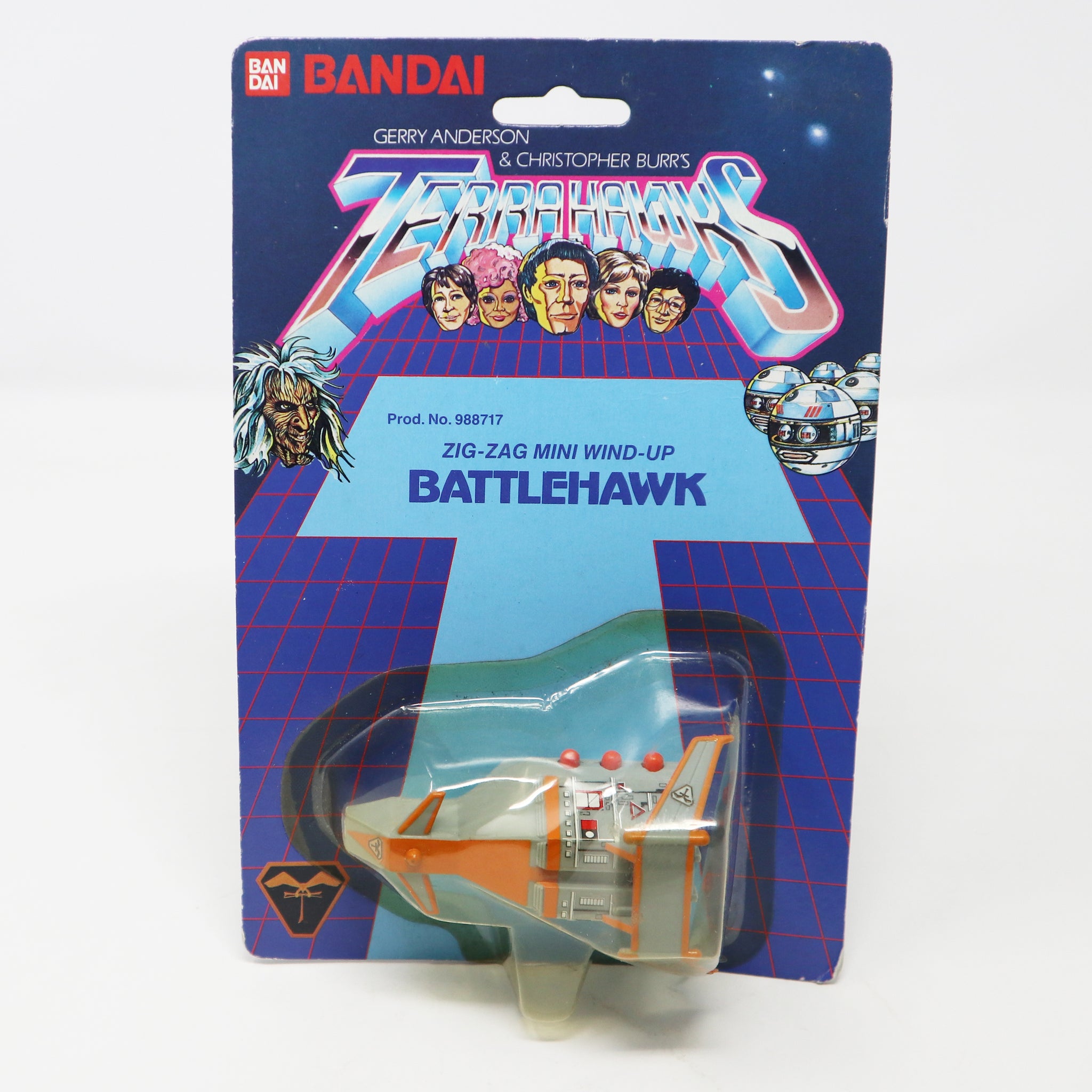 Vintage 1983 80s Bandai Gerry Anderson & Christopher Burr's Terrahawks Battlehawk Zig-Zag Mini Wind-Up Space Vehicle Prod. 988717 Carded MOC