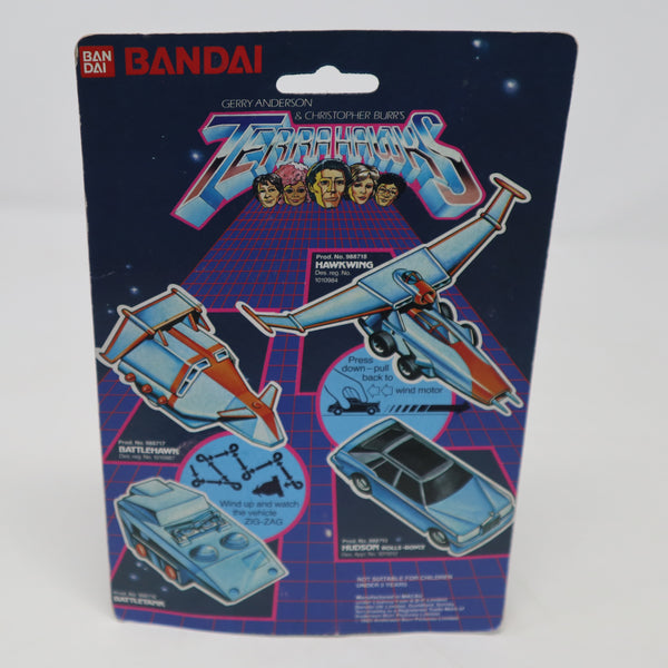 Vintage 1983 80s Bandai Gerry Anderson & Christopher Burr's Terrahawks Battlehawk Zig-Zag Mini Wind-Up Space Vehicle Prod. 988717 Carded MOC