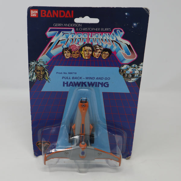 Vintage 1983 80s Bandai Gerry Anderson & Christopher Burr's Terrahawks Hawkwing Pull Back - Wind And Go Space Vehicle Prod. 988718 Carded MOC