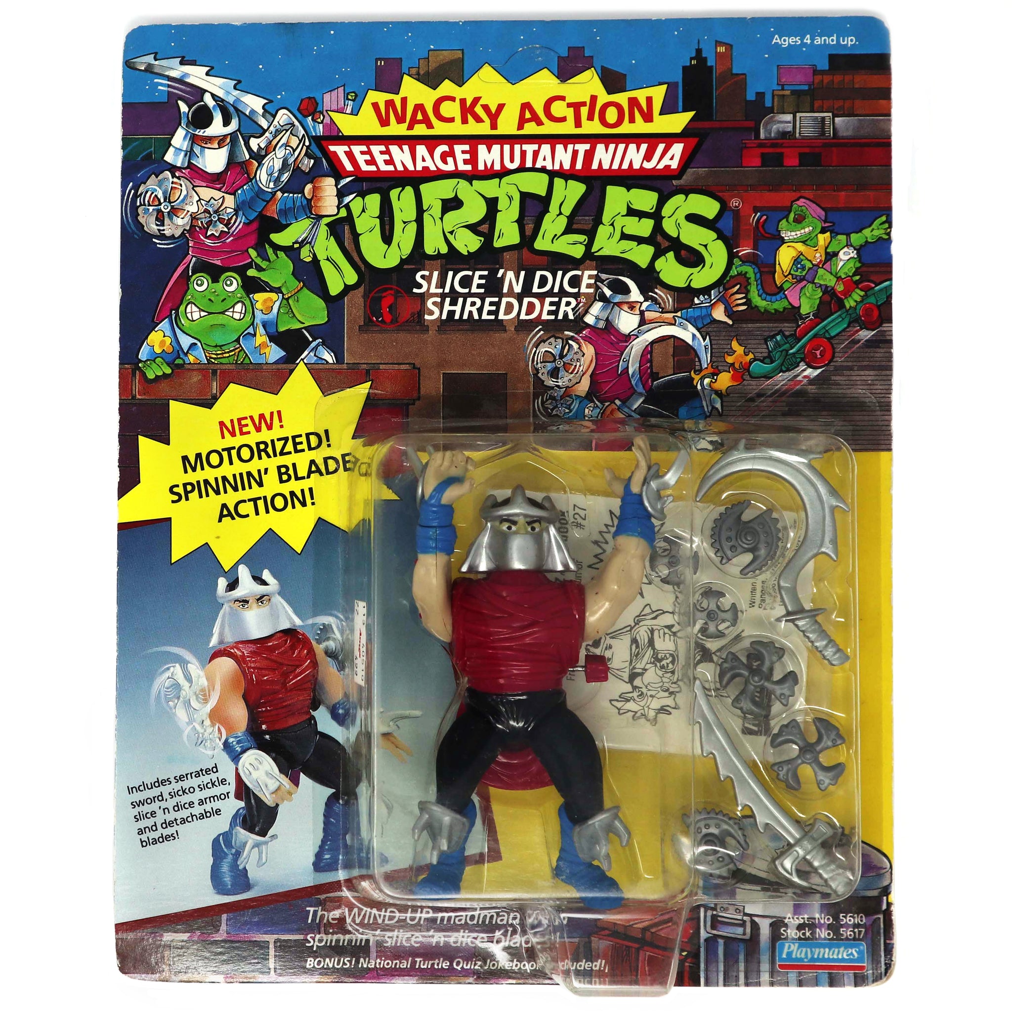 Vintage 1990 90s Playmates Toys Teenage Mutant Ninja Turtles (TMNT) Wacky Action Slice 'N Dice Shredder Action Figure Carded MOC