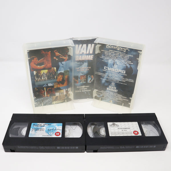 Vintage 1994 90s MGM / UA Home Video Jean-Claude Van Damme The Complete Action Set (Bloodsport, Cyborg & Death Warrant) PAL VHS (Video Home System) Tape