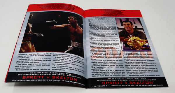 20/20 Joe Calzaghe vs Peter Manfredo Jr 20th World Super-Middleweight Championship Title Defense Saturday 7th April '07 Millenium Stadium, Cardiff Boxing Sports Programme Program Book