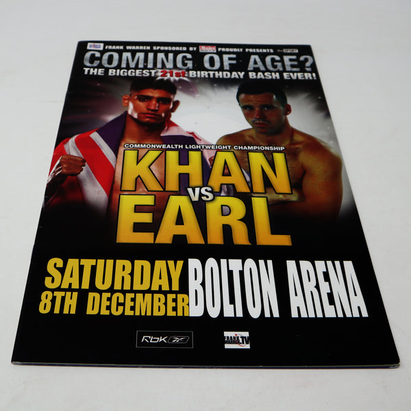 Coming Of Age? Commonwealth Lightweight Championship Khan vs Earl Saturday 8th December Bolton Arena Boxing Sports Programme Program Book