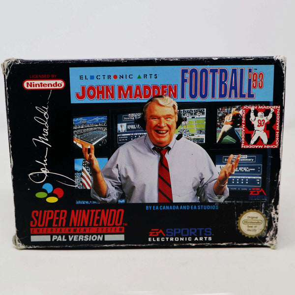 Vintage 1990s Super Nintendo Entertainment System SNES John Madden Football '93 Cartridge Video Game Boxed Pal Version