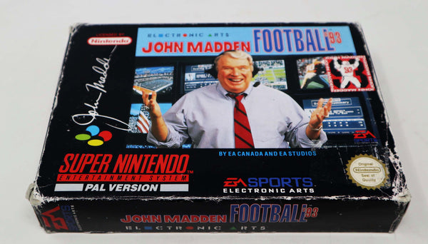 Vintage 1990s Super Nintendo Entertainment System SNES John Madden Football '93 Cartridge Video Game Boxed Pal Version