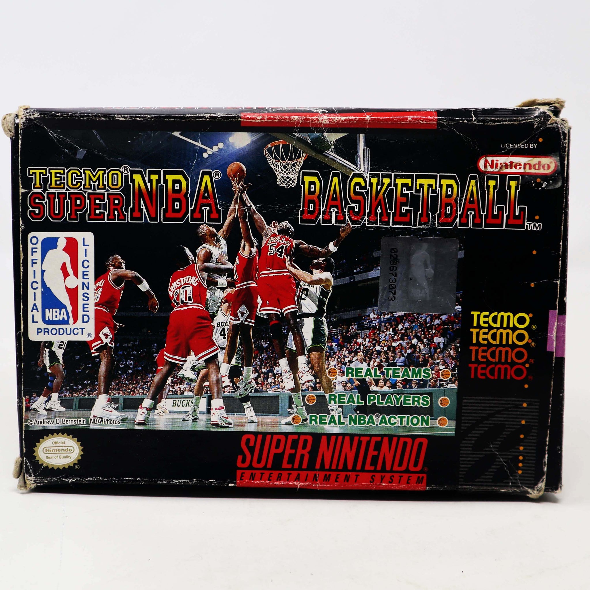 Vintage 1993 90s Super Nintendo Entertainment System SNES Tecmo Super NBA Basketball Cartridge Video Game Boxed NTSC Version