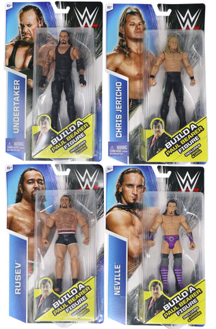 2015 Mattel WWE Wrestling Wrestlemania 22 7.5" Action Figures Complete Lot Mint MOC Carded Sealed New (Rusev, Chris Jericho, Undertaker, Neville, Build Paul Bearer)