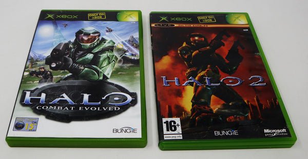 Vintage 2002 2004 Microsoft Xbox X-Box Halo & Halo 2 Combat Video Game Lot PAL 1-4 Players